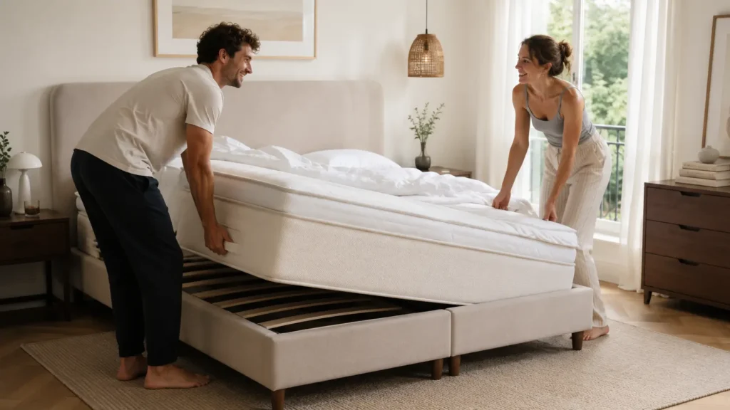 couple retournant son matelas