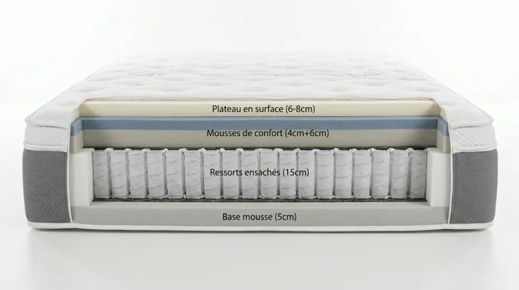 différentes couches de matelas à ressorts ensachés
