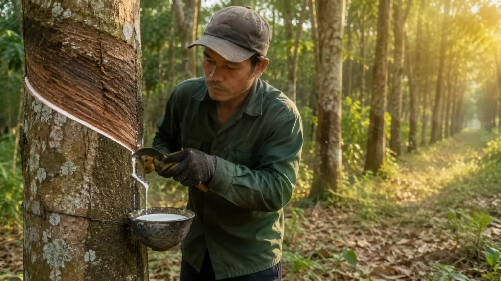 extraction de sève d'hevea