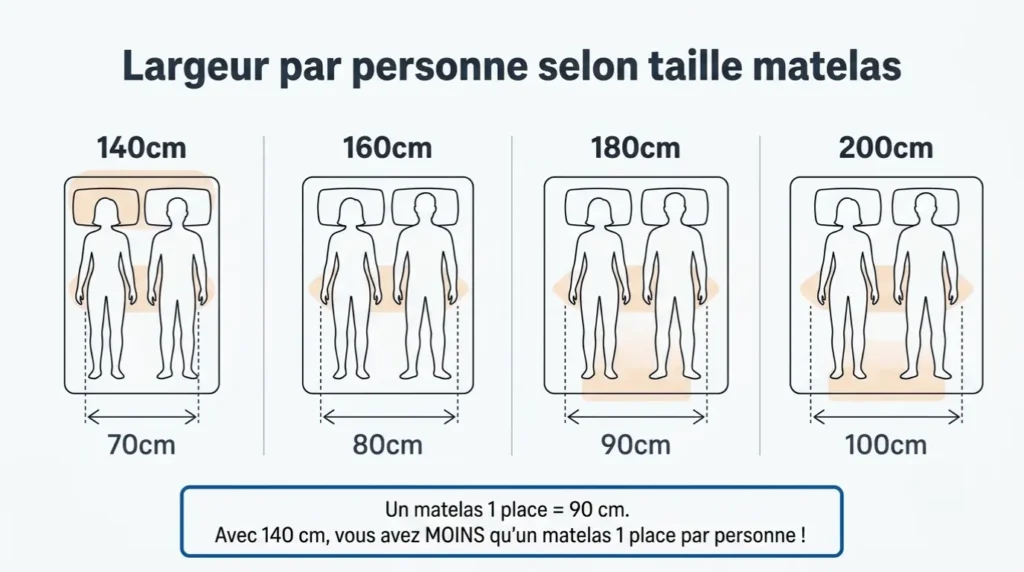 largeur par personne selon la taille du matelas