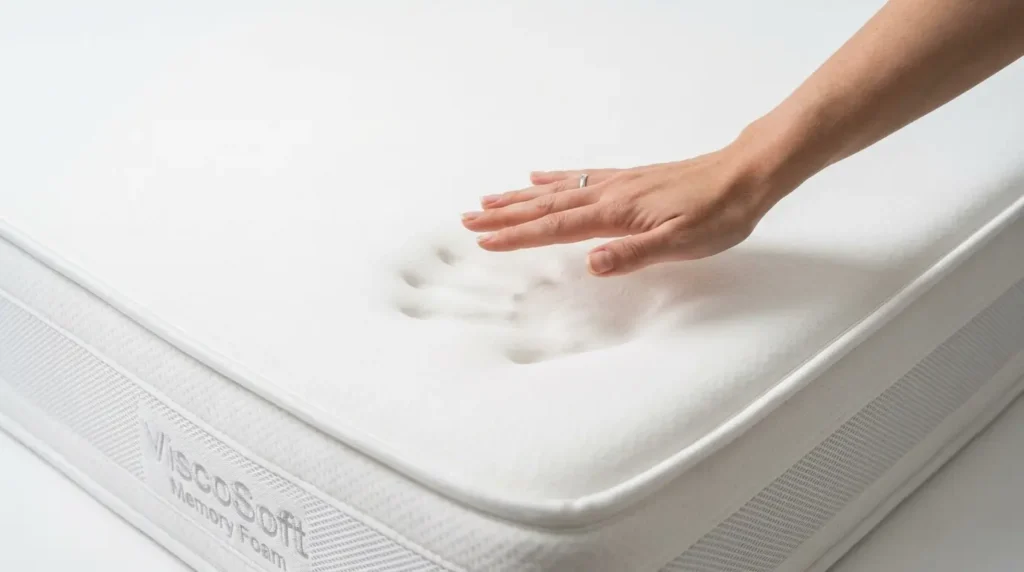 trace de main sur un matelas à mémoire de forme