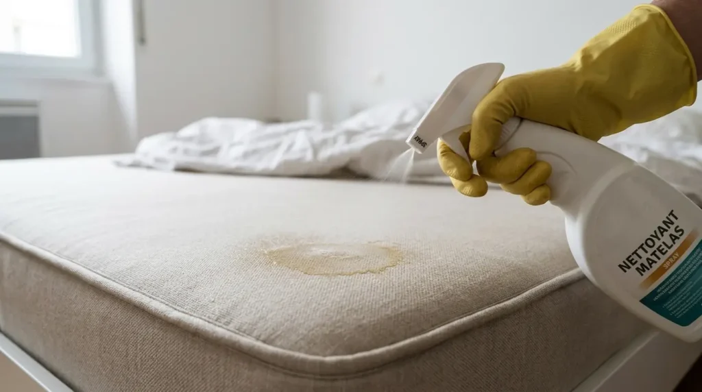 application d'un détachant pour matelas sur une tâche
