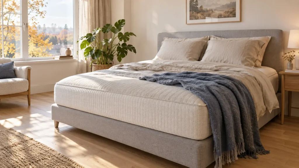 chambre cosy avec lit équipé d'un matelas epeda aromae