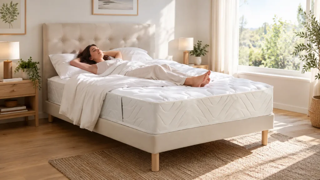 femme allongé sur un lit avec matelas epeda