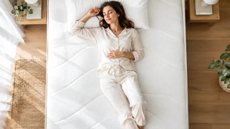 femme dormant sur le dos sur un matelas bultex